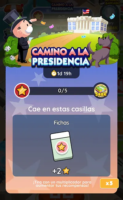 Camino a la Presidencia Monopoly GO: Metas Y Recompensas 2 Camino a la Presidencia