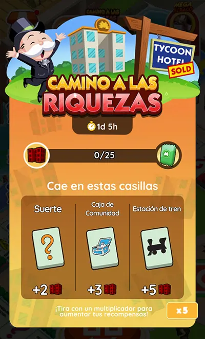 Camino a las riquezas Monopoly GO: Metas Y Recompensas 2 Monopoly GO Camino a las riquezas (Road To Riches): Metas Y Recompensas
