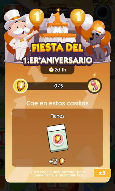 Lista Completa de Recompensas y Metas del Evento Fiesta del 1er aniversario (Anniversary Bash) de Monopoly Go