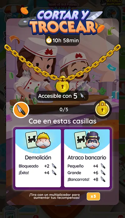 Cortar y Trocear Monopoly GO: Recompensas y Metas 2 Monopoly GO Cortar y Trocear (Slice And Dice): Recompensas y Metas