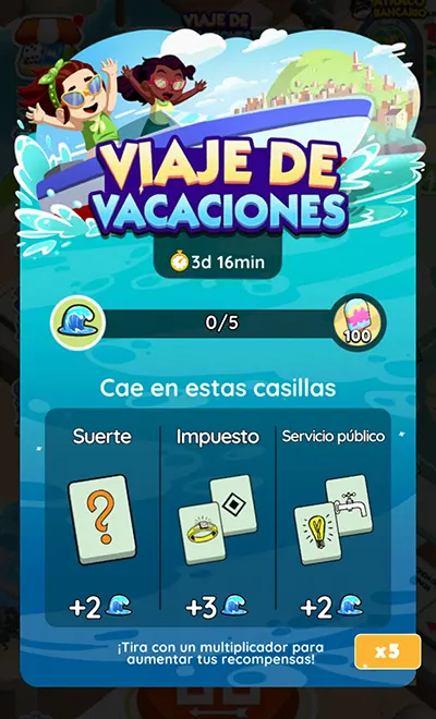 Viaje de Vacaciones Monopoly GO: Recompensas y metas 2 Monopoly GO Viaje de Vacaciones (Vacation Voyage): Recompensas y metas